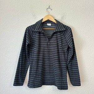 COLUMBIA Womens Striped Fleece 1/4 Zip Pullover #AL6437 Grey/Black